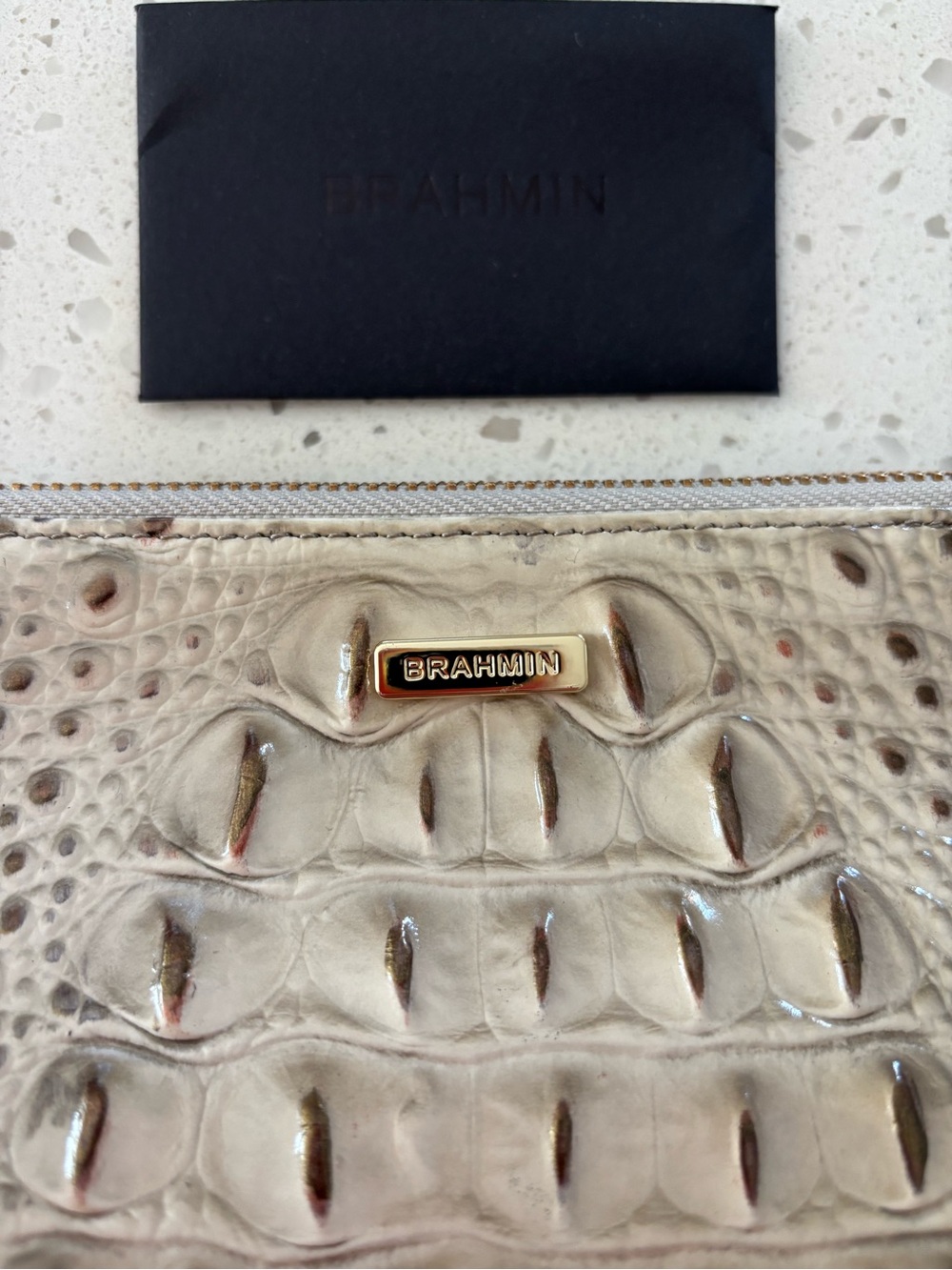 Brahmin Melbourne Croc Leather Daisy Wristlet Clutch NWT Cream Taupe Gold HTF - Picture 6 of 10